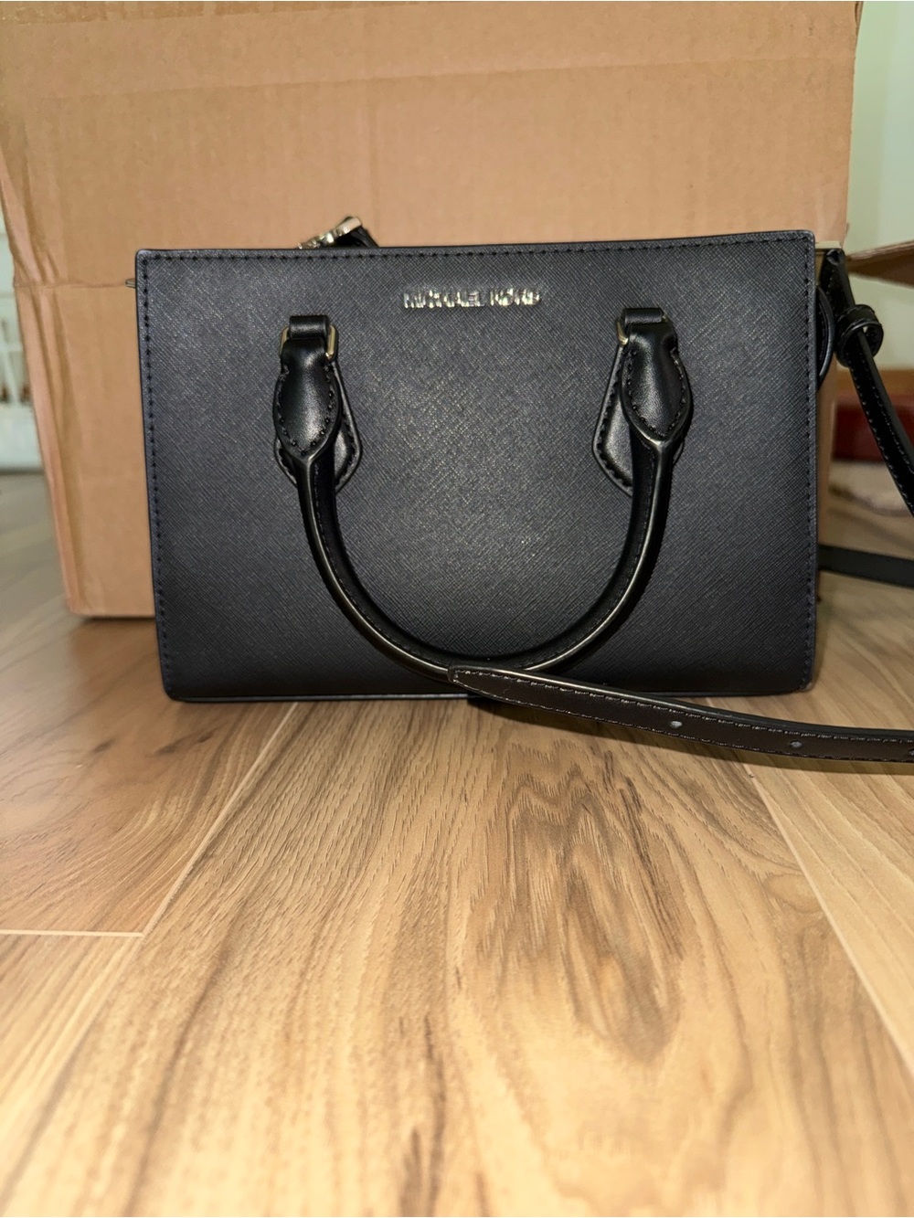 Like New Michael Kors Black Leather Satchel Handbag